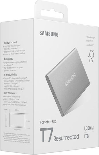 Samsung T7 Resurrected USB 3.2 External SSD 1TB 2.5" White