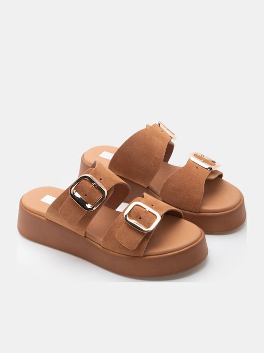 Δερμάτινα Γυναικεία Σανδάλια Flatforms Ταμπά