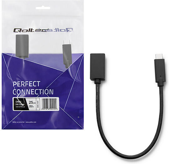 Qoltec Regular USB 3.0 Cablu USB-C bărbătesc - USB-A female Negru 0.25m (50421)
