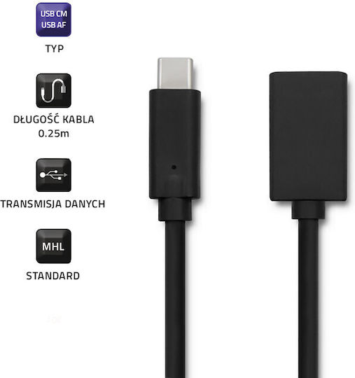 Qoltec Regular USB 3.0 Cablu USB-C bărbătesc - USB-A female Negru 0.25m (50421)