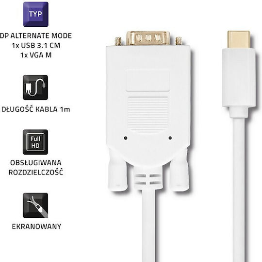 Qoltec Usb 3.1 Type C Male Vga Male Cable Full Hd Alternate Mode 1m