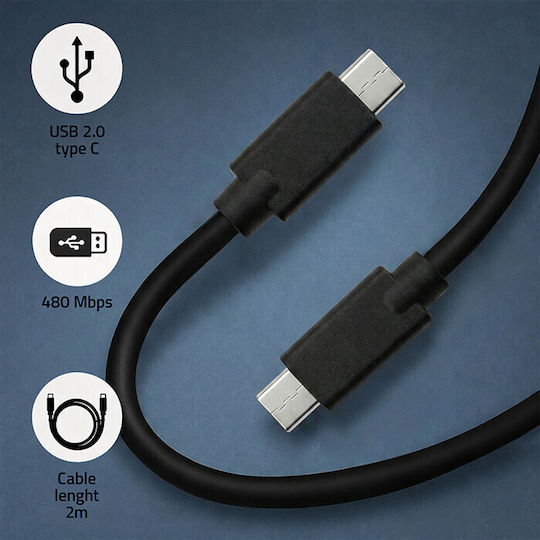 Qoltec USB 2.0 Cablu USB-C bărbătesc - USB-C de sex masculin Negru 2m (52345)
