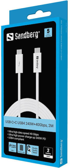 Sandberg USB 2.0 Kabel USB-C männlich - USB-C 240W PD Weiß 2m 136-57
