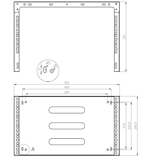 Stalflex Wall Mounted Rack Holder 19" 6u 330mm Black Wrh19-6u-330b