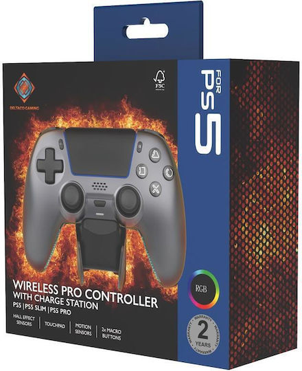 Deltaco GAM-199 Безжичен Геймпад За PS5 Стоманено Сив