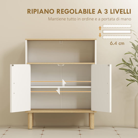 HomCom Badezimmerschrank 60x29.5x76.5cm Natürliches Holz