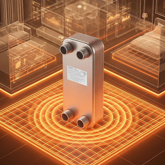 Plate Heat Exchanger Vevor 126 x 301 mm Brazed Plate Water Heat Exchanger Water 20 Plates Mounting Bracket Sturdy Construction Stainless Steel 170-330k Btu Boiler Radiant Floor Heating