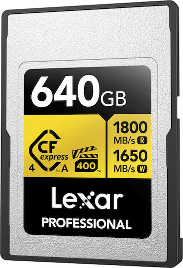 Card De Memorie Lexar Cfexpress 4.0 Pro Gold Vpg400 R1800/w1650 Tip A 640gb
