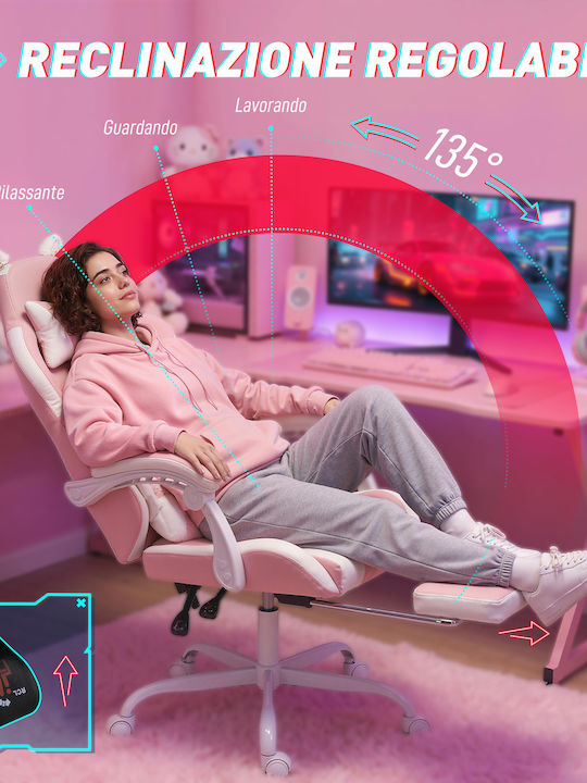 Vinsetto 921-944V00PK Καρέκλα Gaming Δερματίνης με Υποπόδιο Ροζ