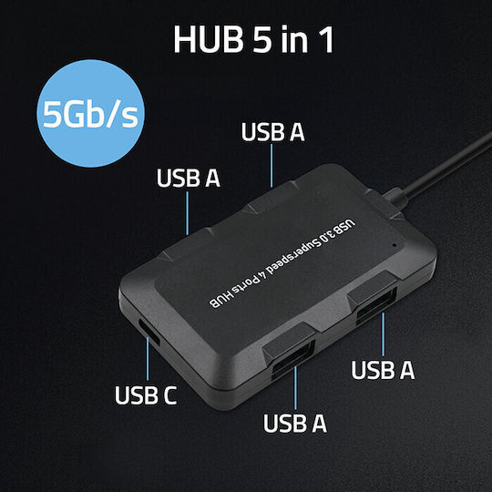 Qoltec Hub 4 Porturi USB 3.0 Cu Conectare USB-C