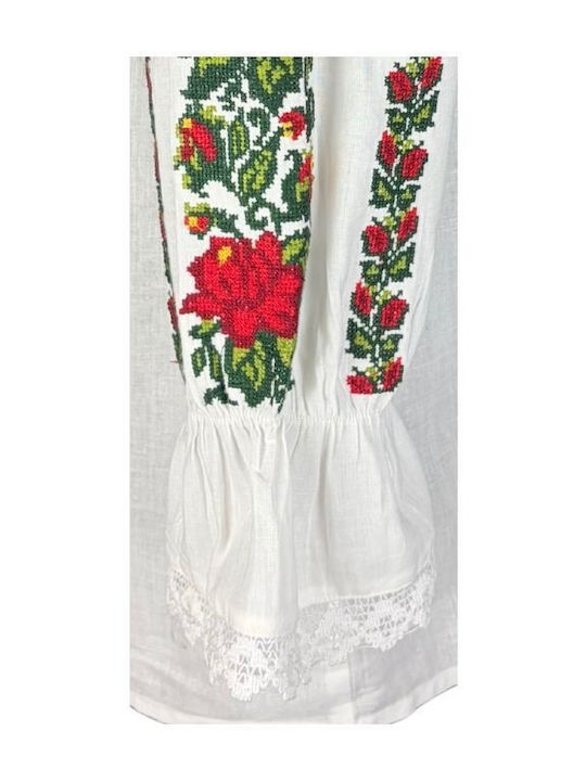 Bluza Damă Bumbac Mânecă Lungă Alb/Portocaliu