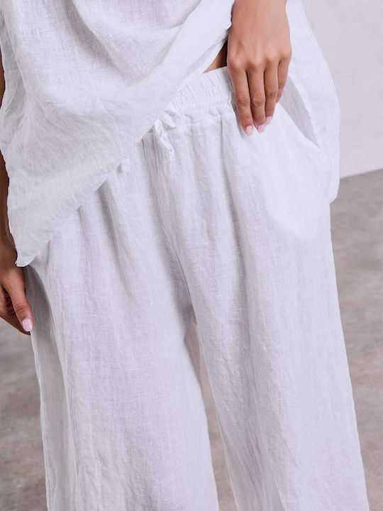 Celestino Pantaloni Din In Cropped Albi