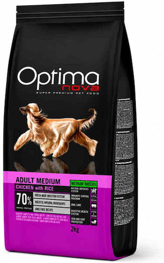 Optimanova 2kg Суха Храна за Възрастни Кучета от Средни Породи с Пилешко Ориз и Птици