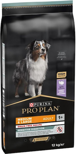 Pro Plan Sensitive Digestion 12kg Dry Food Grain-Free for Adult Medium & Large Breed Dogs with Turkey
