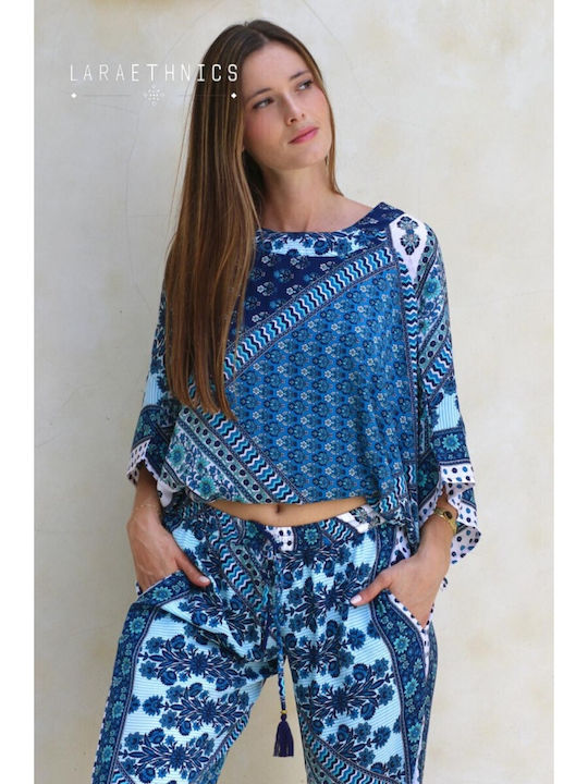 Damen Stoffhose in Gerade Bein Stil Camargue Blau