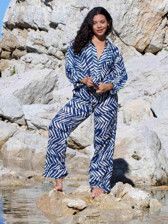 Damen Hochgeschnittenes Stoffhose mit Gummiband Blau