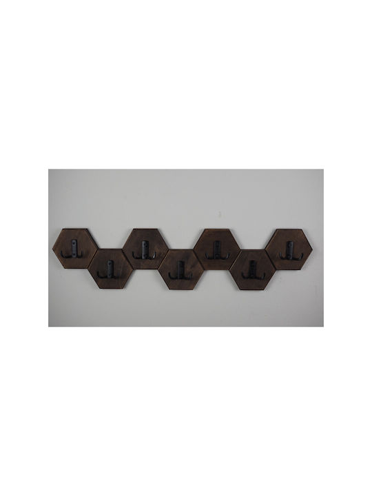 SteweHome Wooden Wall Hanger 14 Hooks Brown 76x18x18cm