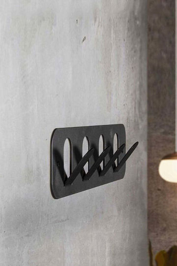 SteweHome Metal Wall Hanger 4 Hooks Black 40x10x10cm