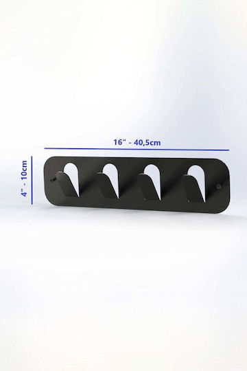 SteweHome Metal Wall Hanger 4 Hooks Black 40x10x10cm