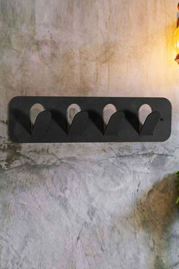 SteweHome Metal Wall Hanger 4 Hooks Black 40x10x10cm
