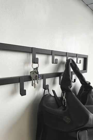 SteweHome Cremastă de Perete Metalică cu 9 Compartimente Neagră 60x10x10cm SteweHome Cremastă de Perete Metalică cu 9 Compartimente Neagră 60x10x10cm