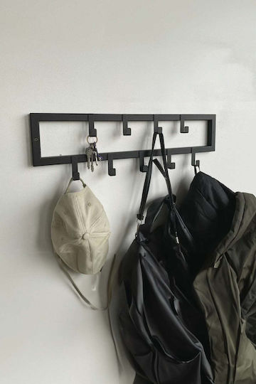 SteweHome Metal Wall Hanger 9 Hooks Black 60x10x10cm