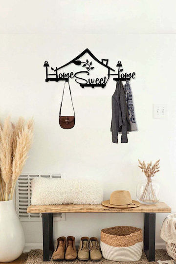 SteweHome Cuiere de Perete Metalic cu 5 Compartimente Negru 55x30x30cm SteweHome Cuiere de Perete Metalic cu 5 Compartimente Negru 55x30x30cm