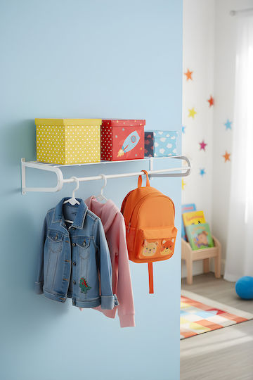 SteweHome Cuiere de Perete Metalic Alb 103x20x20cm SteweHome Cuiere de Perete Metalic Alb 103x20x20cm