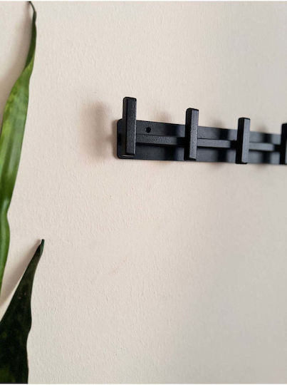 SteweHome Metal Wall Hanger 5 Hooks Black 30x6x2cm