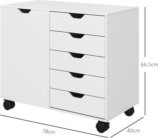 Wooden Office Drawer Unit with Wheels White 78x40x66.5cm