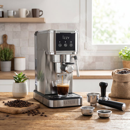 Izzy IZ-6015 Μηχανή Espresso 1350W Πίεσης 20bar Ασημί