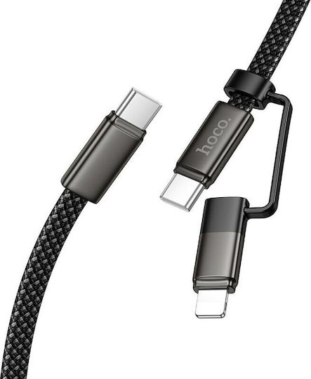 Hoco Flat USB to Type-C / Lightning Cable 3A Μαύρο 1m