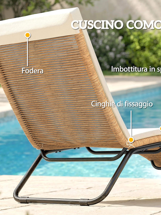 Șezlong Rattan cu Pernă Bej 175x57x80 cm
