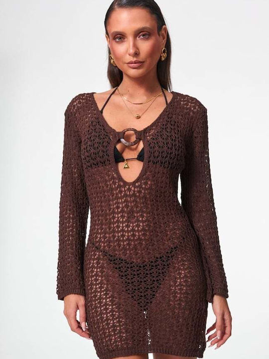 Decoro Damenbademode Mini Kleid Braun Dunkel