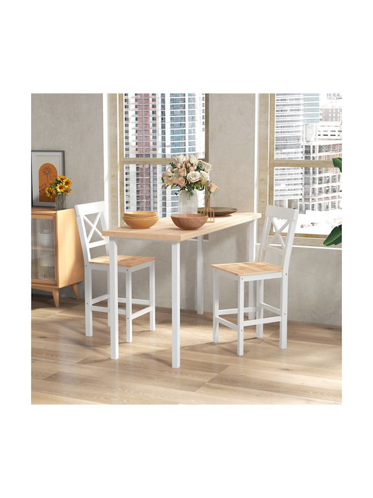Bar Stool with Backrest Wooden Natural/White 2 Pieces