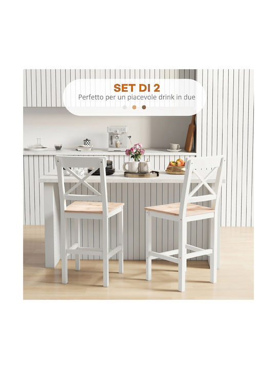 Bar Stool with Backrest Wooden Natural/White 2 Pieces
