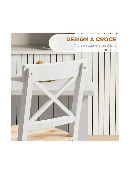 Bar Stool with Backrest Wooden Natural/White 2 Pieces