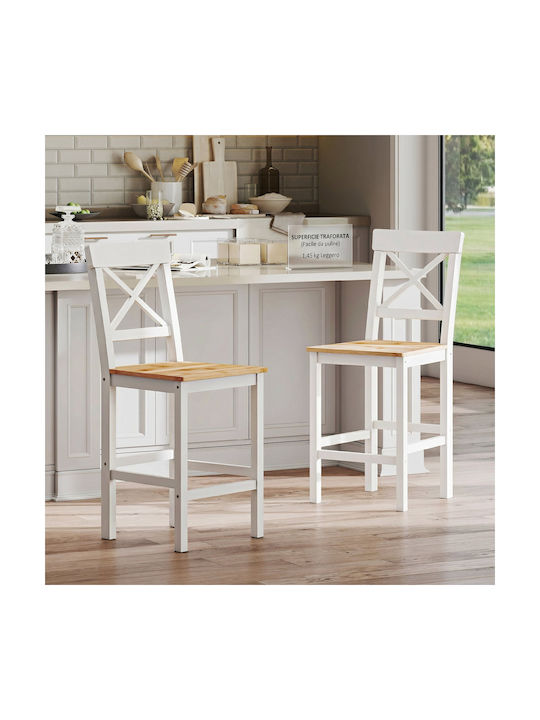 Bar Stool with Backrest Wooden Natural/White 2 Pieces