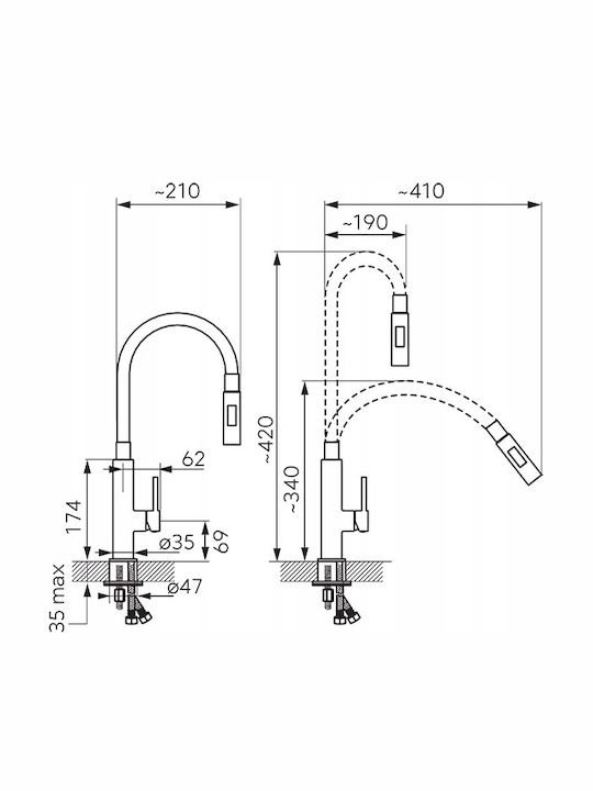 Ferro Hansgrohe Küchenarmatur Zähler Silber