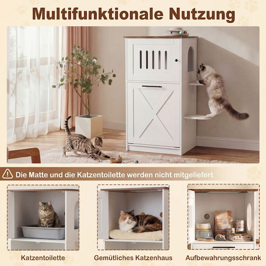 Costway Cat Litter Cabinet 2 Scratching Surfaces White 115 x 45 x 84 cm Ps7897wh