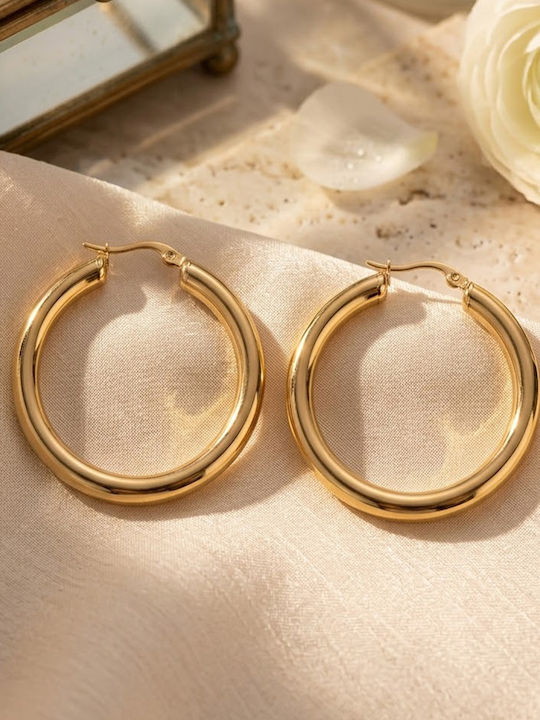 Meet Me At The Sunset Single Gold Plated Steel Hoop Earring Brown