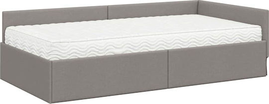 Wandbett Einzel mit Stoff Taupe mit Lattenrost & Matratze 80x200cm