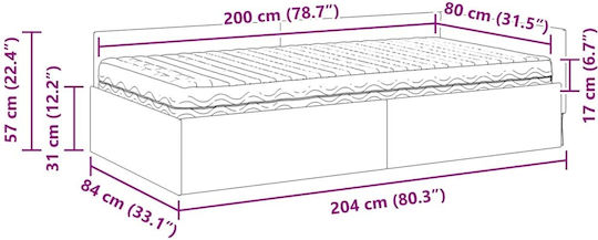 Wandbett Einzel mit Stoff Taupe mit Lattenrost & Matratze 80x200cm