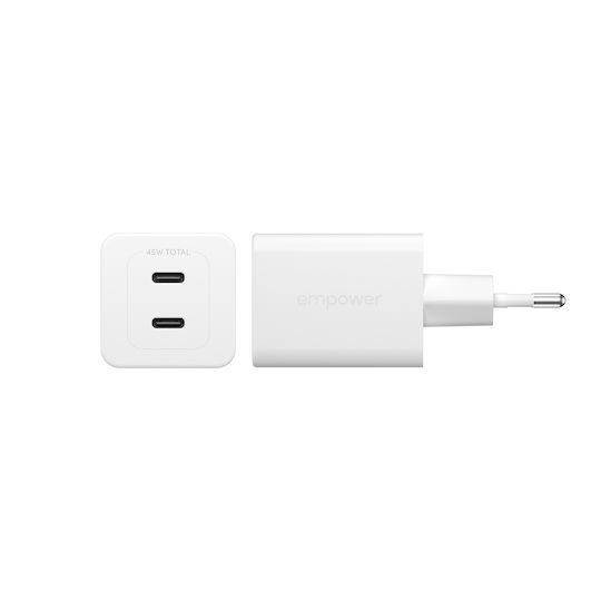 Empower by PanzerGlass Φορτιστής Χωρίς Καλώδιο GaN με 2 Θύρες USB-C 45W Power Delivery Ασημί (EM58685)
