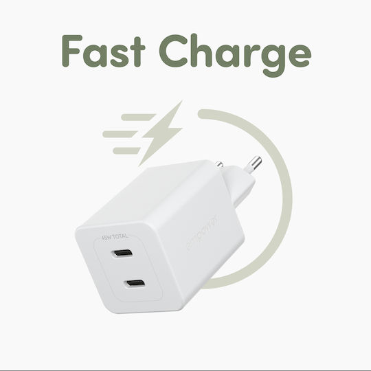 Empower by PanzerGlass Φορτιστής Χωρίς Καλώδιο GaN με 2 Θύρες USB-C 45W Power Delivery Ασημί (EM58685)