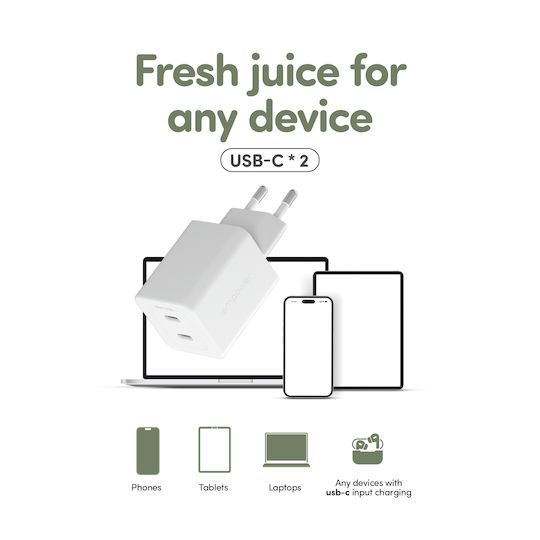 Empower by PanzerGlass Φορτιστής Χωρίς Καλώδιο GaN με 2 Θύρες USB-C 45W Power Delivery Ασημί (EM58685)