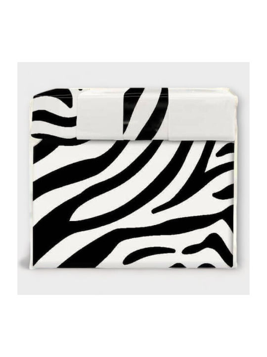 To megalo pazari Set Double Bed Sheets With Rubber Hugger 160x240cm White Black Zebra 4 Pieces
