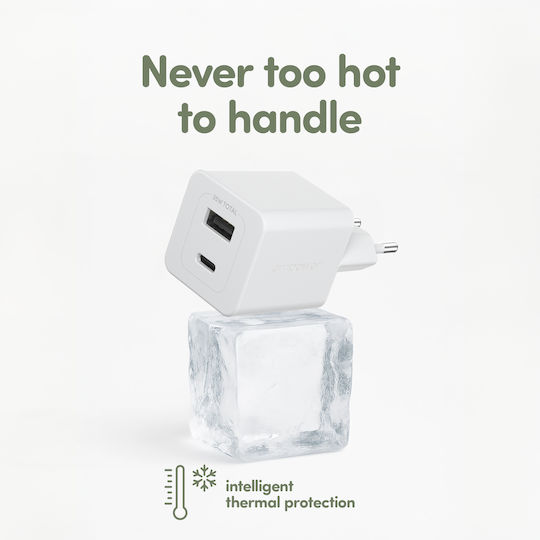 Empower by PanzerGlass Empower by PanzerGlass Handyladegerät Ohne Kabel GaN mit USB-A Ausgangsanschluss und USB-C Ausgangsanschluss 35W Stromlieferung Silber Weiß