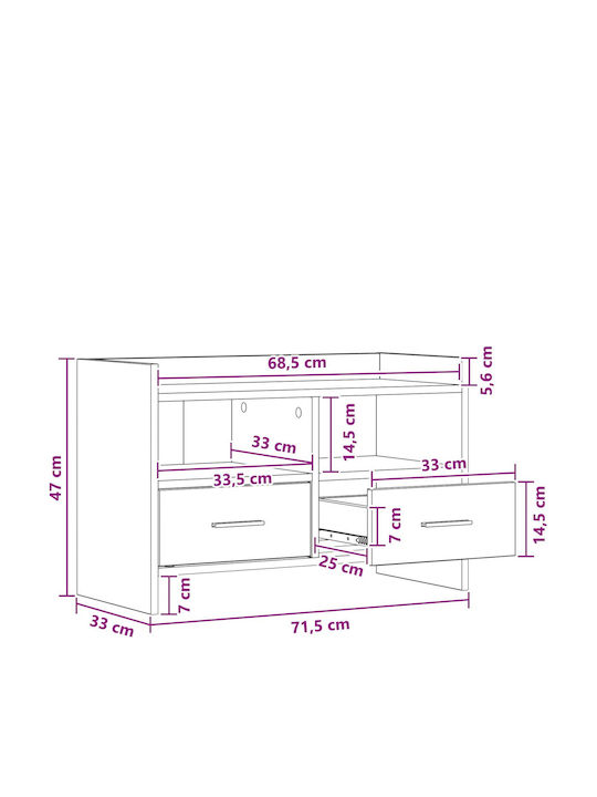 TV Stand Sonoma Oak L71.5xW33xH47cm