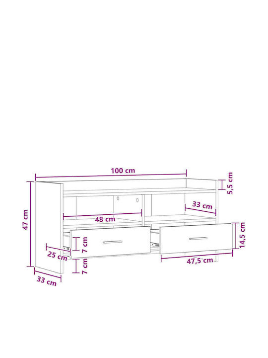 Έπιπλο Τηλεόρασης Μαύρη Δρυς Μ100xΠ33xΥ47cm